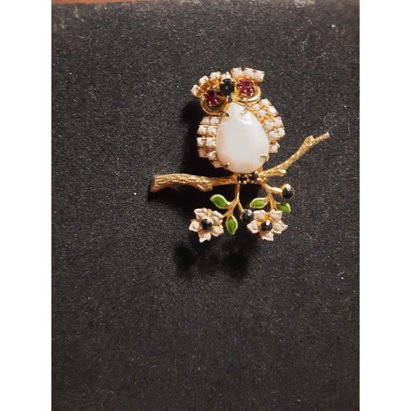 Alice Caviness 1960 Gold Tone Red Glass Eyes, Black Beak, White Glass Body Wings - Picture 4 of 7